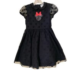 Disney Girl's Dress Size 9/10 Minnie Mouse Black Polka Dot Tulle Party